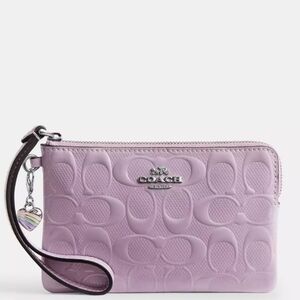 Corner Zip Wristlet In Signature Leather With Heart Charm